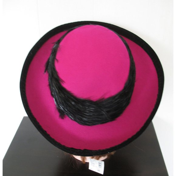 Vintage 80s Fedora Hat NWT Wool Black Feather Trim By Gantos - Picture 7 of 10